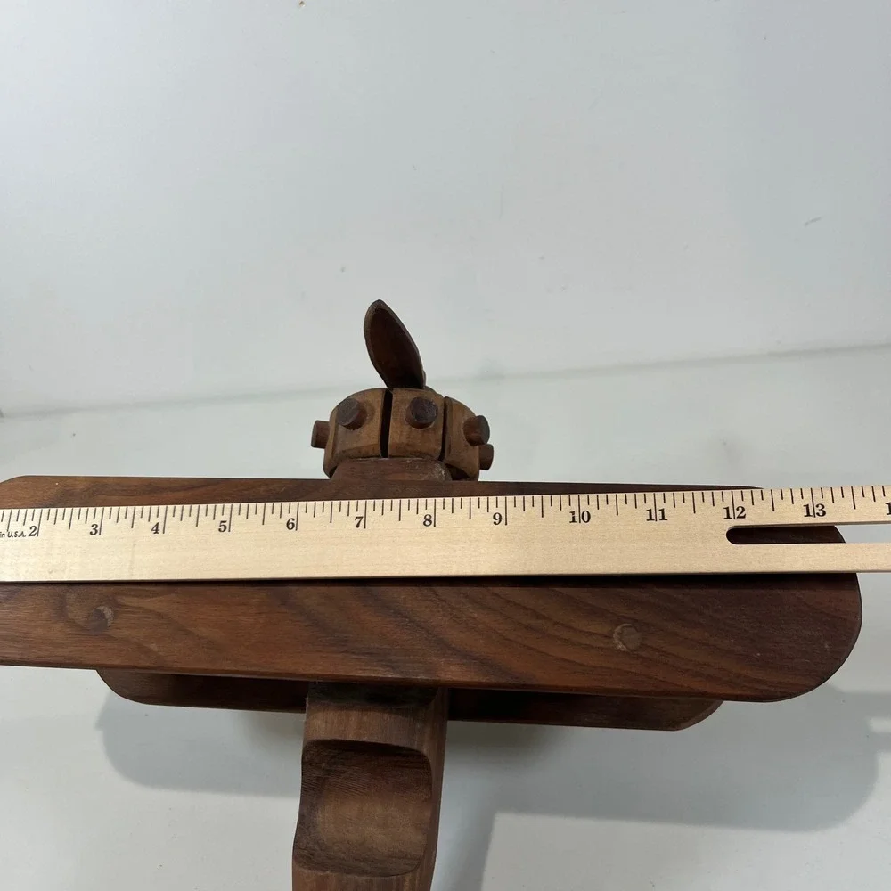 Vtg Wood Biplane Model Airplane Handcrafted Wood Decor Aviator MCM Collectible